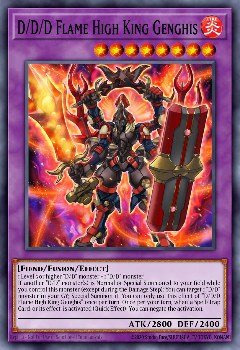 D/D/D Flame High King Genghis, 2019 Gold Sarcophagus Tin Mega Pack MP19-EN229, super-rare